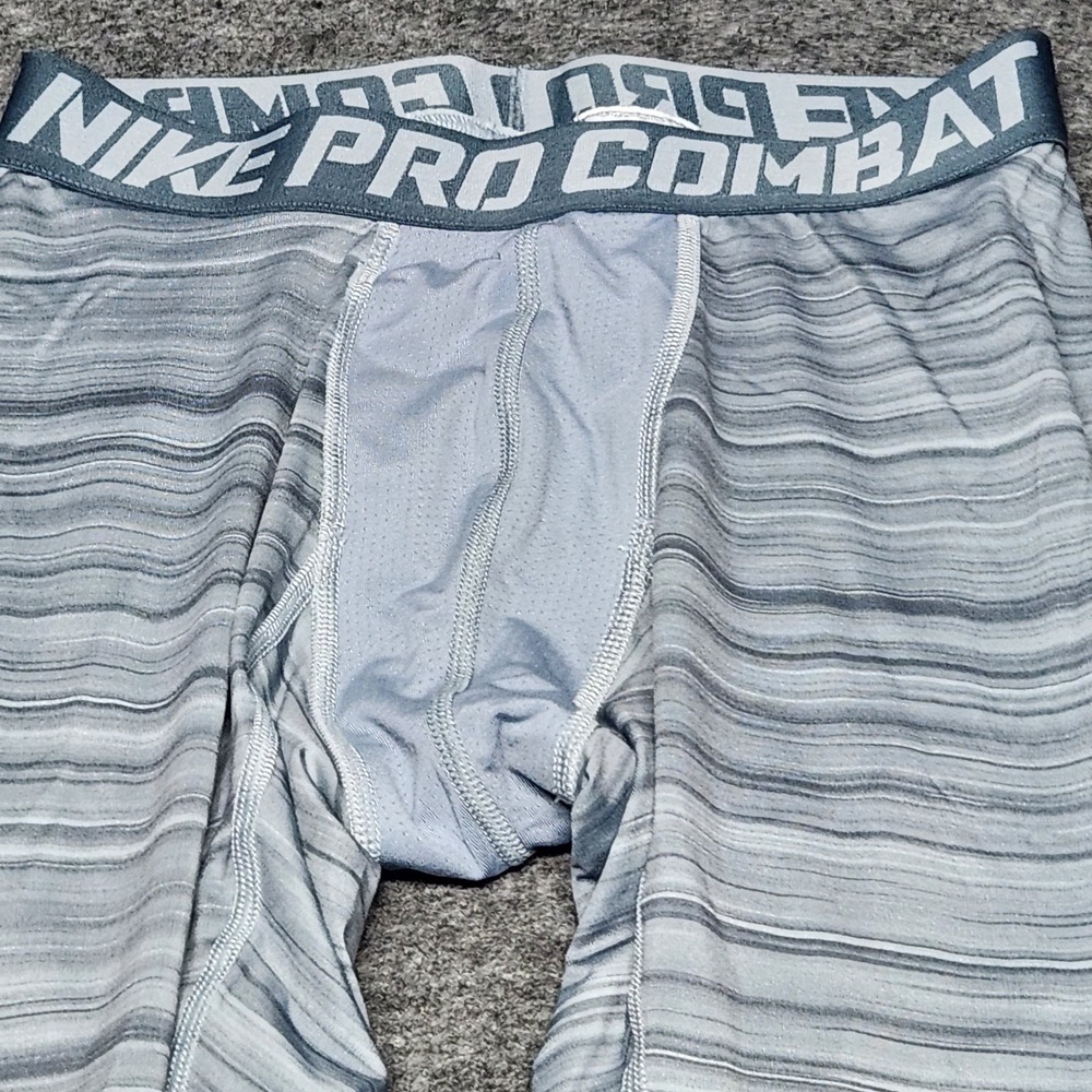 Nike Pro Combat Mens Compression Dri Fit Gray Striped Pants Leggings Large - Picture 3 of 5